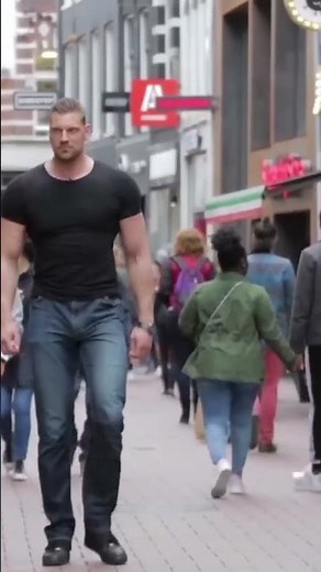 GIANT 7 feet 2 inches tall Dutch Giant - reaction in Amsterdam to the bodybuilder!!! Wow that's tall