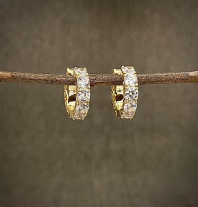 Diamond Huggie Hoops, Gold Diamond Hoop Earrings, Cubic Zirconia Hoops, Small Diamond Earrings, Thick Diamond Huggies, Small Diamond Hoops, - Etsy