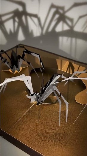 A composition of three black pop-up spiders