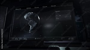 Computer Searching Software Connects To Surveillance Satellite Streaming Signal. Computer Satellite Network Connection Used In Location Searching Mission. High Tech Computer Searching Connection Stock Video