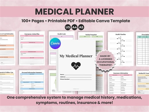 Printable Medical Planner, Health History Tracker (canva Template) - Etsy UK