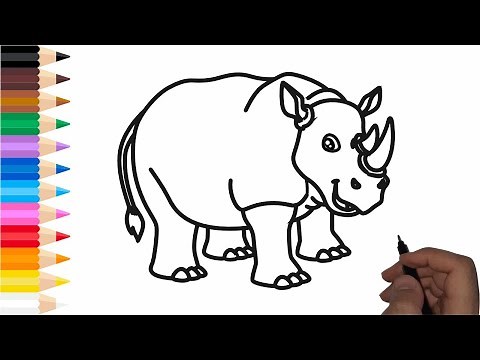 How to draw Cute Rhinoceros for Kids | Easy step by step Rhino drawing, Easy Animals Drawing