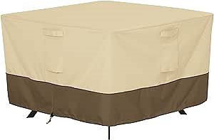 Classic Accessories Veranda Water-Resistant 60 Inch Square Patio Table Cover, Outdoor Table Cover Pebble/Bark/Earth