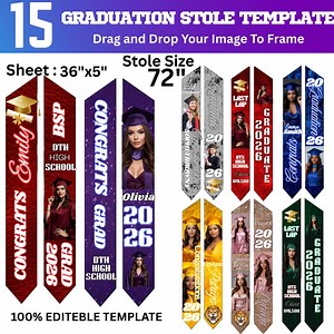 Graduation Stole Canva Template Bundle | Class of 2025 Sash Sublimation Designs (Digital Download)