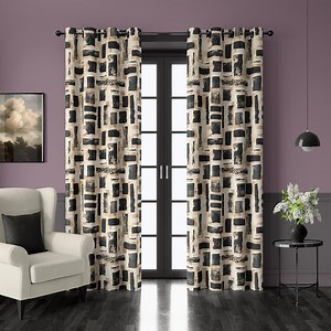 Black and Beige Geometric Curtains – Contemporary Abstract Brush Pattern Drapes for Modern Living Room, Custom Size, Window Panel or Valance - Etsy
