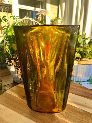 Vintage 1970s Amber Colored Glass Vase Large and Heavy - Etsy