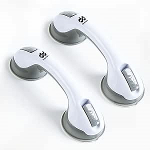 2Pack DwellDecor Grab Bars for Bathtubs and Showers, Shower Handles for Elderly Suction, Handicap Grab Bar, Suction Shower Grab Bars for Seniors, Bathroom Grab Bars, Shower Bars Safety, 12inch, Grey
