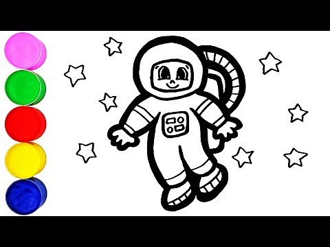 Astronaut Drawing and Coloring for Kids Learn Colors in German