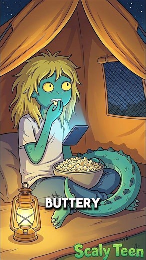 Alien watches movies in tent (buttery spheres acceptable) #comics #asmr #mukbang #popcorn