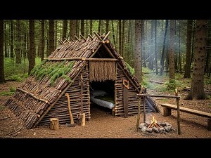 Building a Bushcraft House in the Forest | Primitive Shelter from Natural Materials