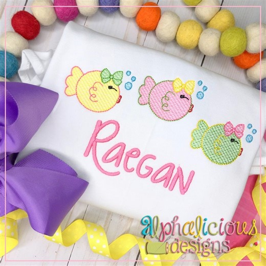 Little Fish With Bows Sketch Embroidery Design (instant Download) - Etsy