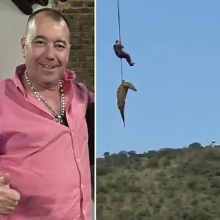 NEW: Police airlift a crocodile with the body of a 59-year-old businessman inside.Local police in South Africa say they suspected the crocodile ate the man after observing it from drones. They then shot it and airlifted it off.When they landed back on the ground, the crocodile was sliced open, and human remains were found.The remains are believed to be those of 59-year-old Gabriel Batista, who had previously been swept away in raging floodwaters.His ring was found inside the animal along with si