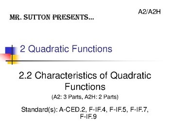 Characteristics of Quadratic Functions