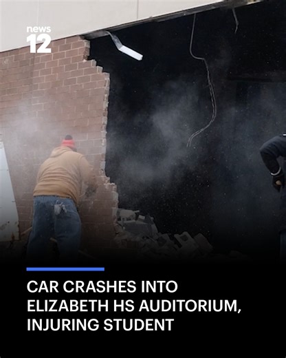 SCHOOL CRASH: A car crashed into An Elizabeth high school building on the first day back from winter break Monday morning, injuring one student. https://bit.ly/3Ld7GzJ | News 12 New Jersey
