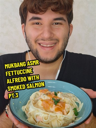 Fettuccine Alfredo with Smoked Salmon Mukbang ASMR