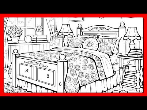 Color by Number Cozy Bedroom with Floral Pastel Decor Color Oasis App #coloringbook