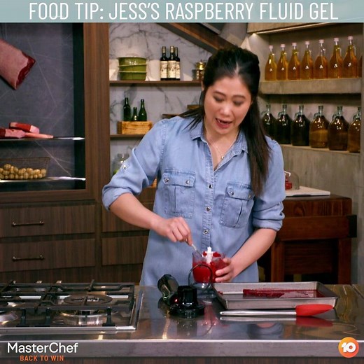 Take your desserts to the next level with Jess's gel-icious raspberry fluid gel 👌😍 | MasterChef Australia