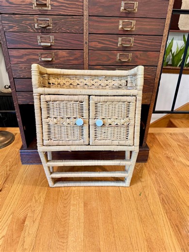 Vintage Tan Wicker Bathroom Storage Cabinet & Towel Rack; Retro Kitchenalia; Country Chic Storage; Gift for New Home; Boho Farmhouse Shelves - Etsy
