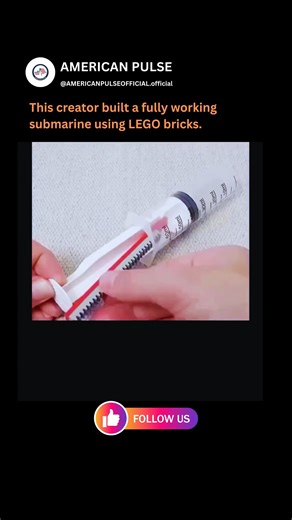American Pulse on Instagram: "Turning LEGO into a real submarine sounds impossible — yet this one actually works underwater. ⚙️🤯 Built with standard LEGO parts, a sealed transparent hull, and simple mechanical systems, this miniature submarine operates on the exact same principles as real underwater vehicles. Gears transmit power to the propeller, sealed chambers control buoyancy, and carefully balanced weight keeps it stable beneath the surface. What makes this truly impressive isn’t the size 