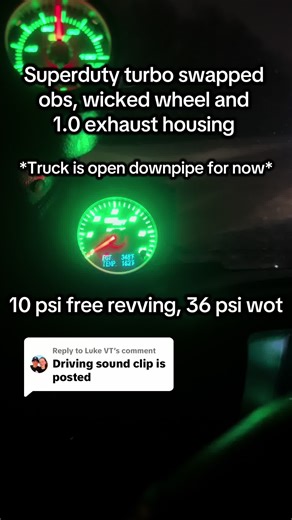 Replying to @Luke VT Superduty turbo swapped OBS, turbo has a 1.0 exhaust housing and a wicked wheel. Check out the build slideshow on my page. all driving was performed on closed roads. #obsford #builtnotbought #73powerstroke