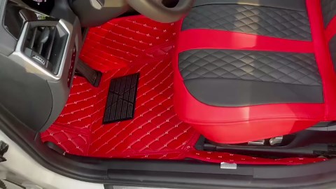 Customize All-Weather Protection Luxury Leather Floor Mats for Cars, SUVs, and Trucks According to Automotive Model (Edge red, Middle Black, Beige line)