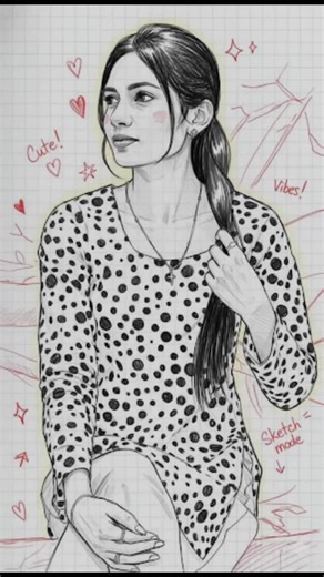Jacs  on Instagram: "For prompt ⬇️ :) prompt : Transform the uploaded photo into a hand-drawn notebook paper sketch illustration. Use a light grey grid notebook background with visible square boxes. Convert the person/people in the photo into a black gel-pen sketch with smooth pen outlines. Add a soft bright yellow highlight outline around the entire character for aesthetic effect. Draw hair with thick black pen strokes and shine lines. Draw the face using clean black outlines with light red pe