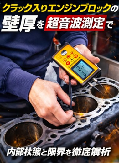 クラック入りエンジンブロックの壁厚を超音波測定で検証：内部状態と限界を徹底解析