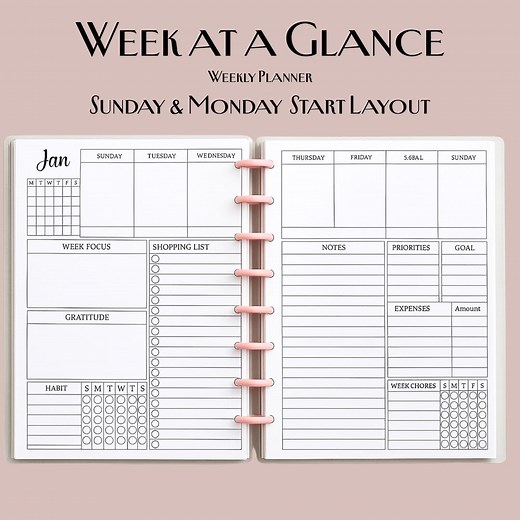 Week at a Glance, Weekly Planner Printable, Classic Happy Planner Insert (PDF   Canva) - Etsy