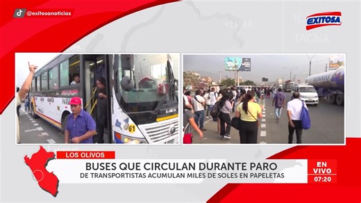 🔴🔵#ExitosaPerú🇵🇪🇵🇪 | Los buses que circulan por las calles, pese a la convocatoria de paro, acumulan miles de soles en multas. 📻 95.5 FM 📡 6.1 señal digital abierta 📺 Movistar: 34 SD - 734 HD 🌐 http://exitosanoticias.pe | Exitosa Noticias