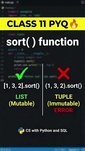 Why sort() FAILS on Tuples ❌ Python PYQ | Class 11th CS previous year question paper #csshorts