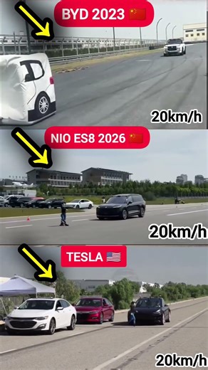 Tesla vs BYD vs NIO at 20km/h… The Result Will Shock You!