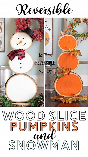 Another reversible craft idea... this one is made out of wood slices! Full tutorial and sources linked in the comments of this video. #crafts #fallcrafts #craftideas #craftersgonnacraft | The Craft Patch