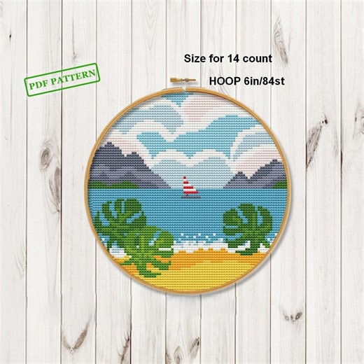 Sea Cross Stitch Landscape Pattern Ocean Cross Stitch Coastal PDF Download - Etsy