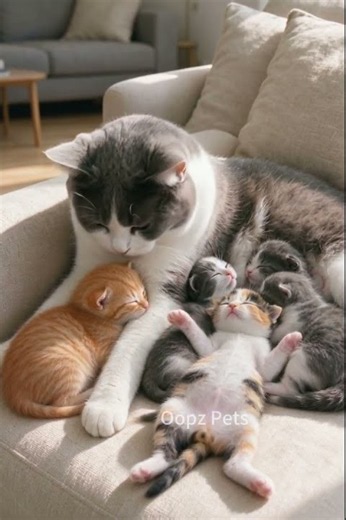 The mama cat loves her kittens so much.❤️❤️🐱