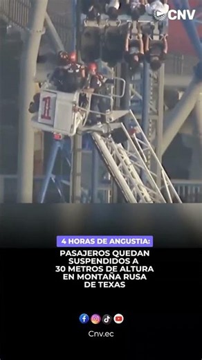 Pasajeros quedan suspendidos a 30 metros de altura durante 4 horas en montaña rusa de Texas