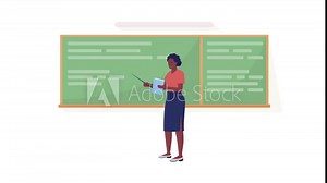 Animated teacher near board. Female educator pointing on blackboard. Flat person on white background with alpha channel transparency. Colorful cartoon style HD video footage of character for animation Stock Video