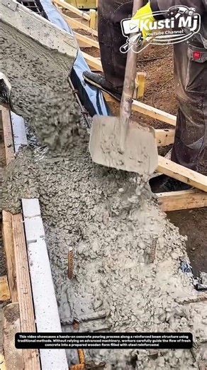 Manual Concrete Pouring Along Reinforced Beam | Simple Method, Strong Results.