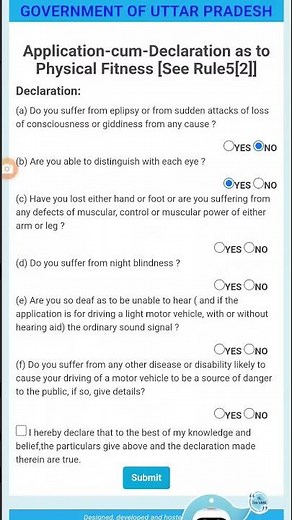 Driving Licence Physical Fitness Form। how to fill self declaration form 1 #drivinglicence #ytshorts