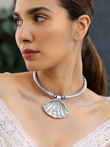 Buy Rubans Oxidised Silver Plated Shell Design Statement Choker Necklace -  - Accessories for Women
