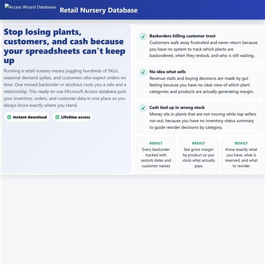 Retail Nursery Access Database - Plant Inventory, Orders and Backorder Tracker for Small Business - Etsy