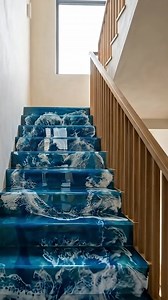 Staircase To The Sea . #oceanart #staircase #epoxyresin #waveart #coastaldecor #diyhomedecor #painting #interiorinspo #artist #homerenovation | Home Improvement DIY Lab
