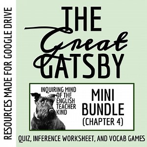 The Great Gatsby Chapter 4 Quiz, Inference Worksheet, and Vocab Games (Google)