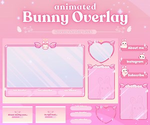 Pink Bunny Overlay Pack | Animated Stream Overlay Pack | Twitch Youtube Vtuber Streamer - Etsy