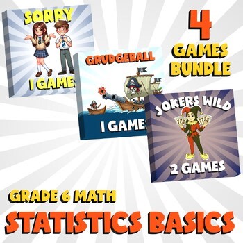 4 No Prep Math Games Bundle C - Statistics Basics - Grade 6 Review Activity