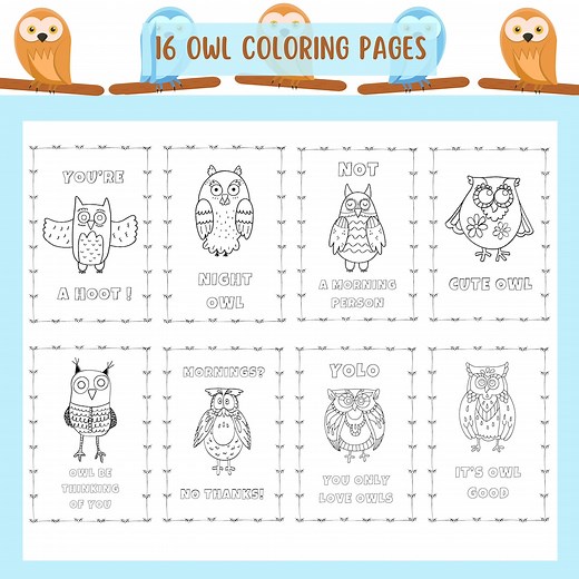 Owl Coloring Pages Bundle, Cute Bird Coloring Book, 16 Kids Coloring Sheets, Printable Owl Coloring, Animal Coloring Page, Instant Download - Etsy