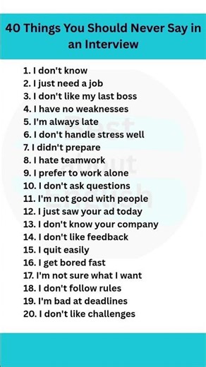 40 Things You Should Never Say in an Interview. #english #englishlearning