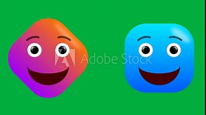 two seamless watching and blinking eyes emoji icons in different shapes and colours on green screen