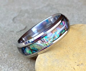 Abalone Shell Ring, Stainless Steel Ring Band, Men’s Ring Bands - Etsy