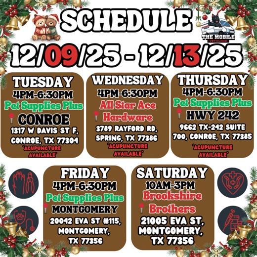 This Week at The Mobile Vet Clinic! 🐶🚐 We’re rolling into your area with a van full of services and smiles: 🌟 $35 Wellness Exams: Quick checks to keep tails wagging. 💉 Vaccinations: Keep your best friend up to date this year on the essentials! ✂️ $20 Nail Trims: We make paws look as good as new. 💊 On-Site Pharmacy: for immediate relief & preventative care. 👩🏻‍⚕️ Trusted Pet Pros: With a licensed veterinarian always on site specializing in ear and skin treatment and offering techniques suc