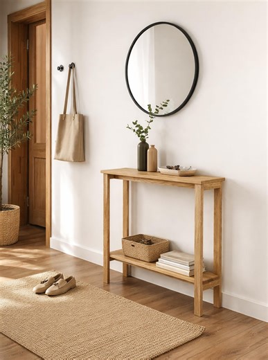 Narrow Oak Console Table – Minimalist Scandinavian Hallway Entryway Table, Slim Modern Sofa Table With Shelf - Etsy